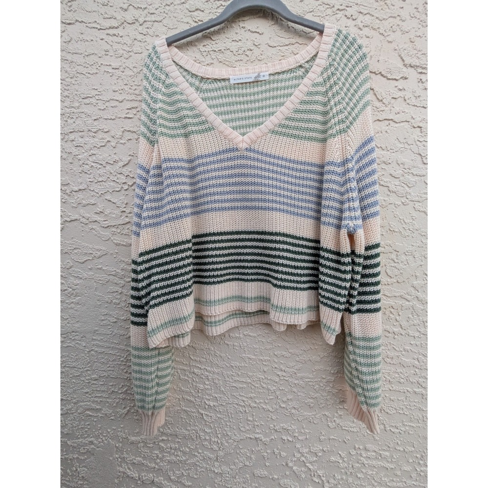 Altar'd State Stripes Chunky Oversized Sweater Cropped Medium‎ EUC
